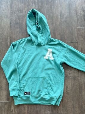 Abercrombie & Fitch Kids Pullover Hoodie in Teal Relaxed Fit Logo Size 13-14